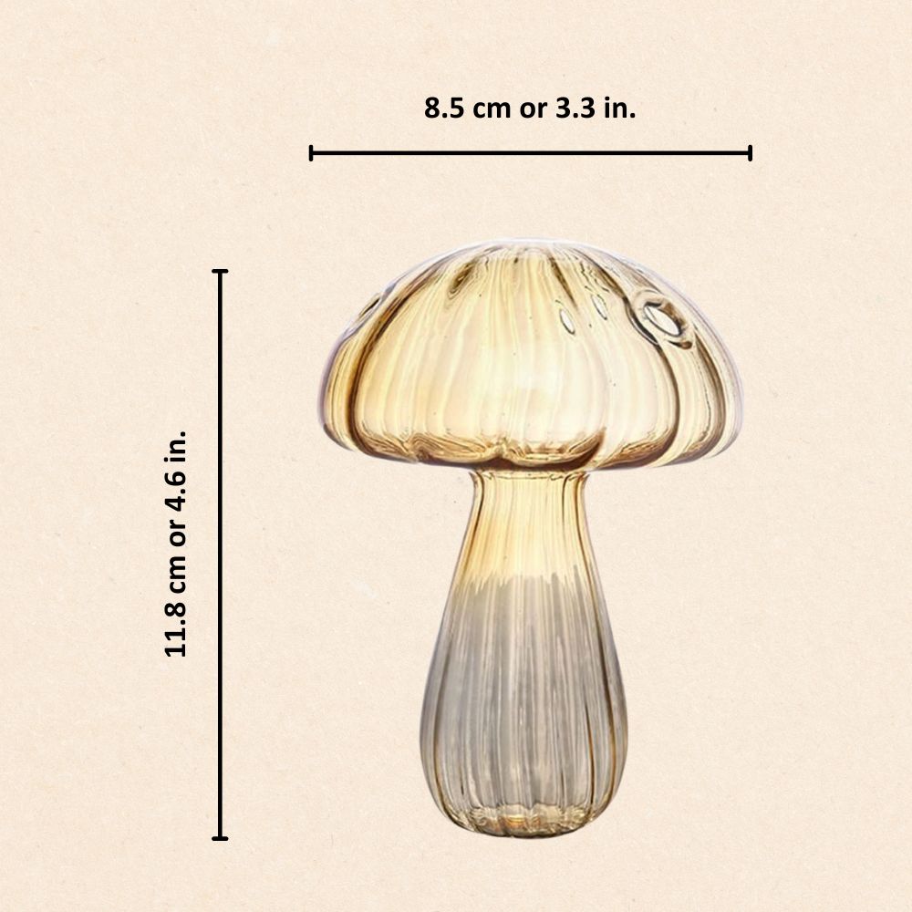 Levendige glazen vazen met paddenstoelen