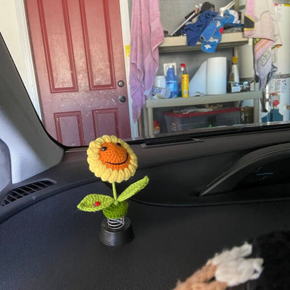 Gehaakte Zonnebloem voor op het Dashboard van de Auto