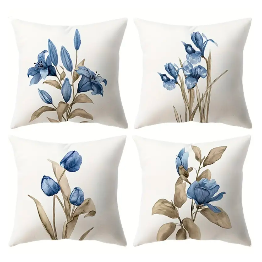Kussenhoezen met blauwe bloemen