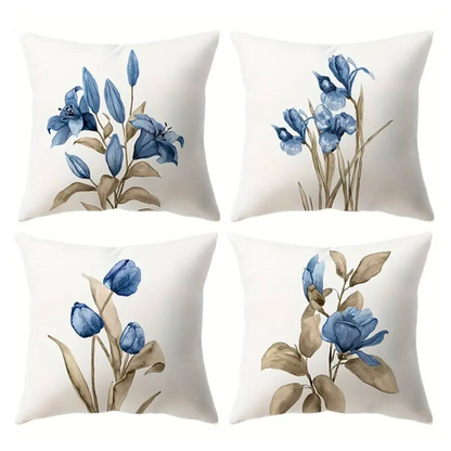 Kussenhoezen met blauwe bloemen