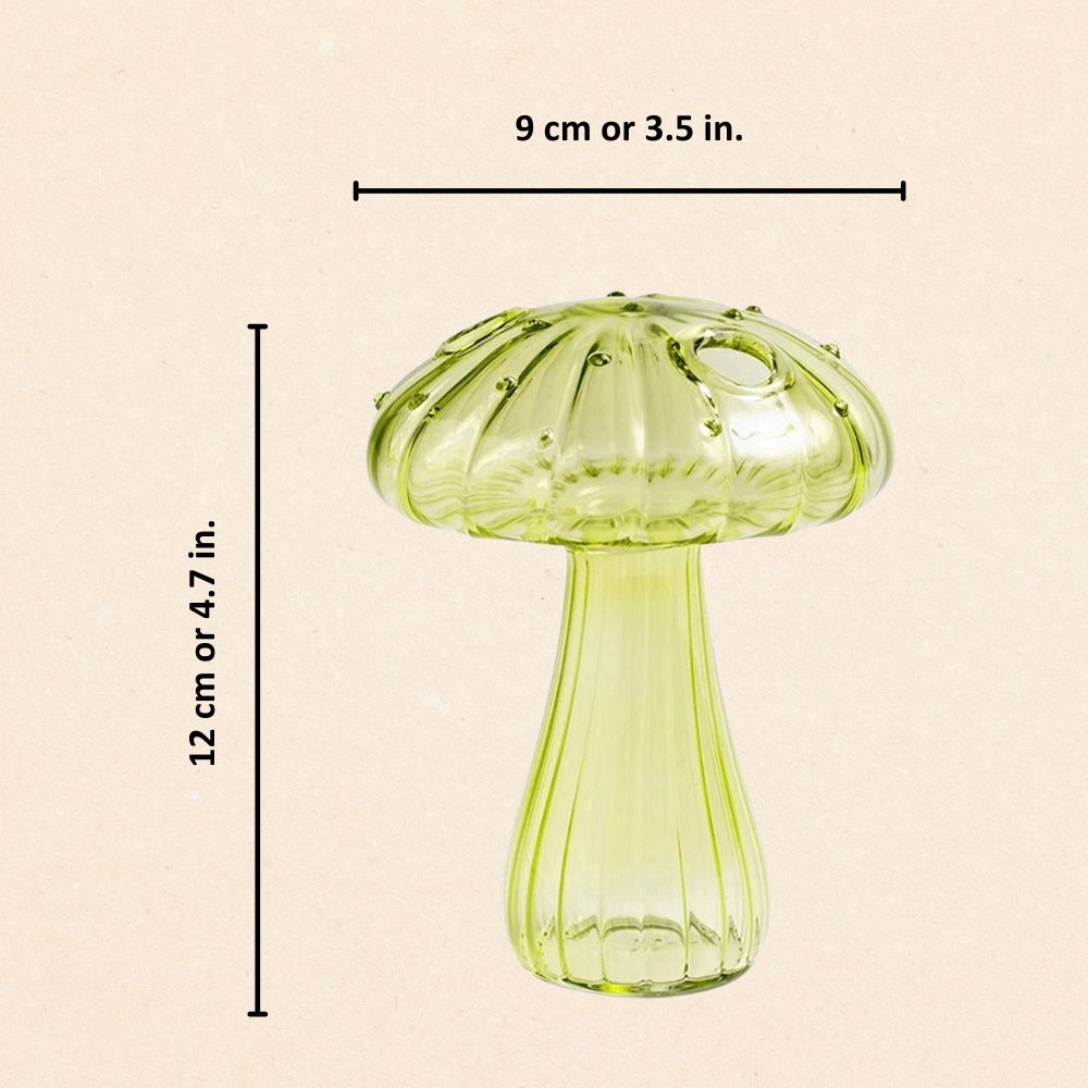 Levendige glazen vazen met paddenstoelen