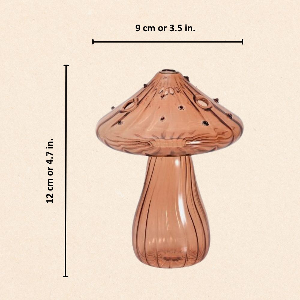 Levendige glazen vazen met paddenstoelen