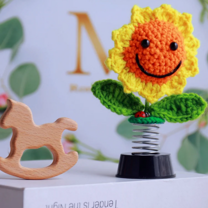 Gehaakte Zonnebloem voor op het Dashboard van de Auto