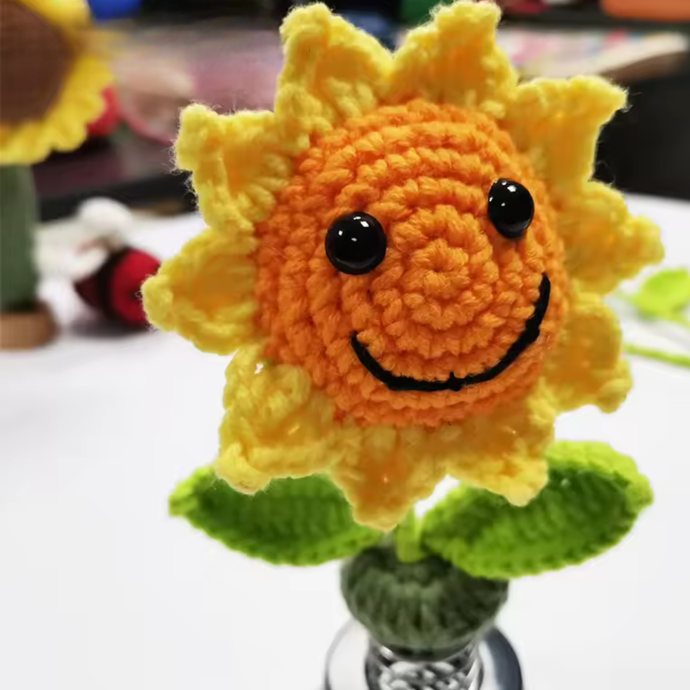 Gehaakte Zonnebloem voor op het Dashboard van de Auto