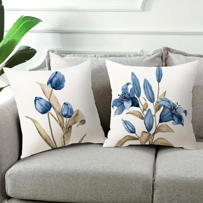 Kussenhoezen met blauwe bloemen