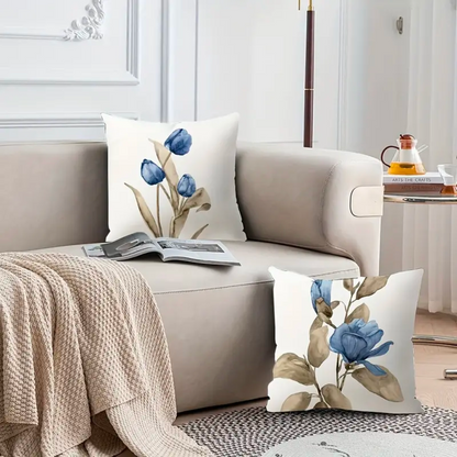 Kussenhoezen met blauwe bloemen