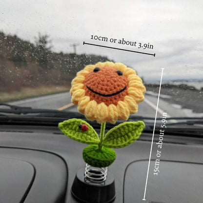 Gehaakte Zonnebloem voor op het Dashboard van de Auto